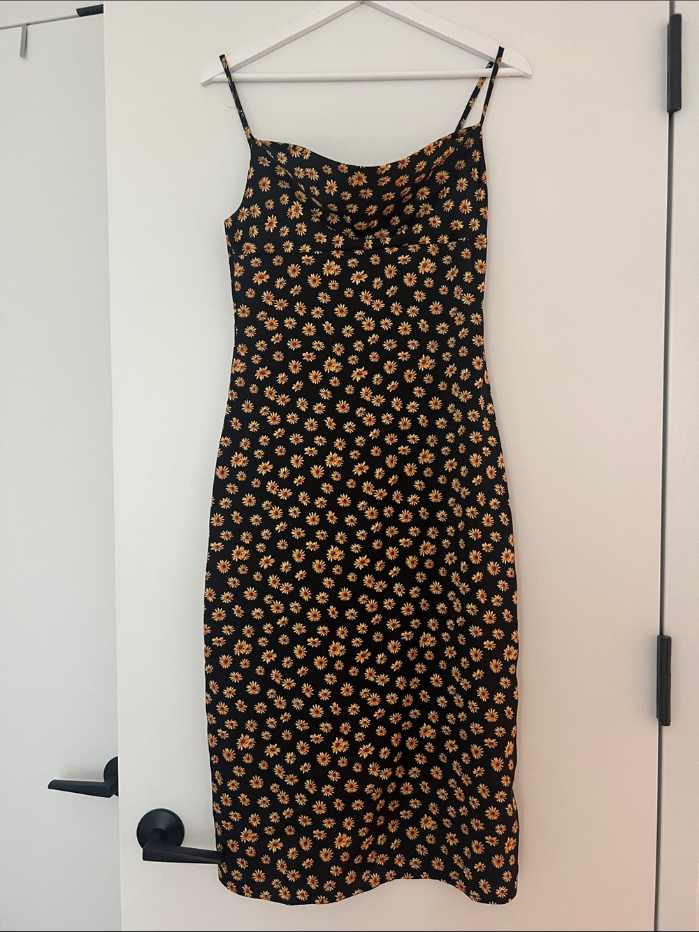 WeWoreWhat Black Midi Slip Dress with Yellow Daisy Print